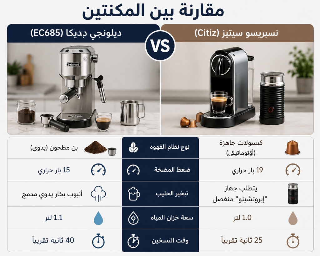 مقارنة بين ديلونجي ديديكا ونسبريسو